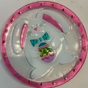 Whimsical Pink Bunny Glass Plate